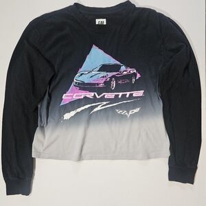 Chevy Corvette Retro‎ Crop T-Shirt Womens Small Black White